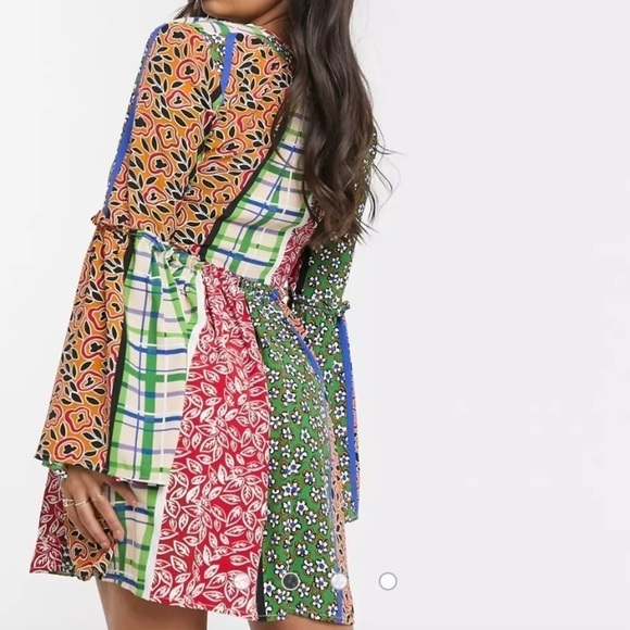 Glamorous Petite Smock Dress Retro Patchwork Sz 4 - Picture 10 of 11
